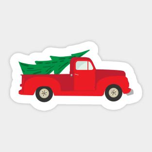 Red retro truck with Christmas Tree Sticker